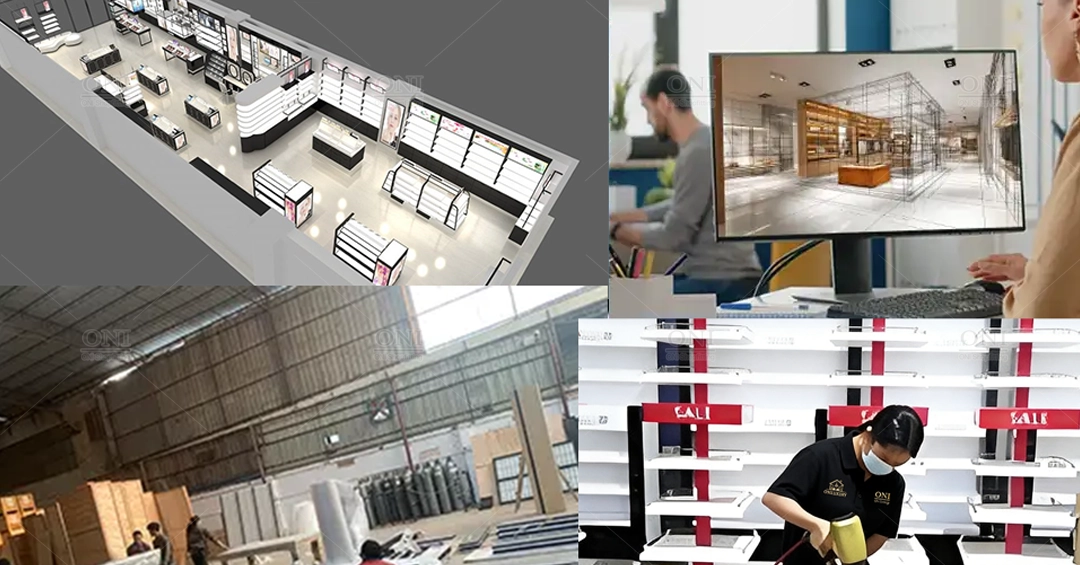 metal wood glass retail display fabrication