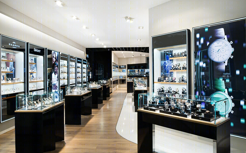 black glass showcase