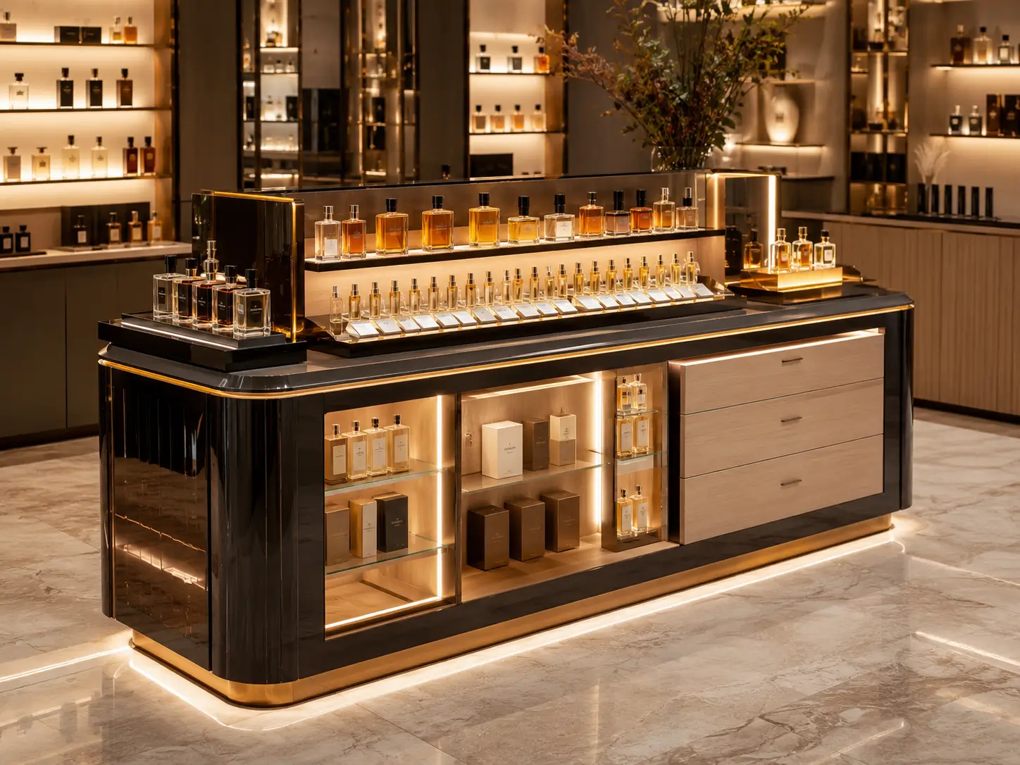 Custom Luxury Perfume Display Cabinets