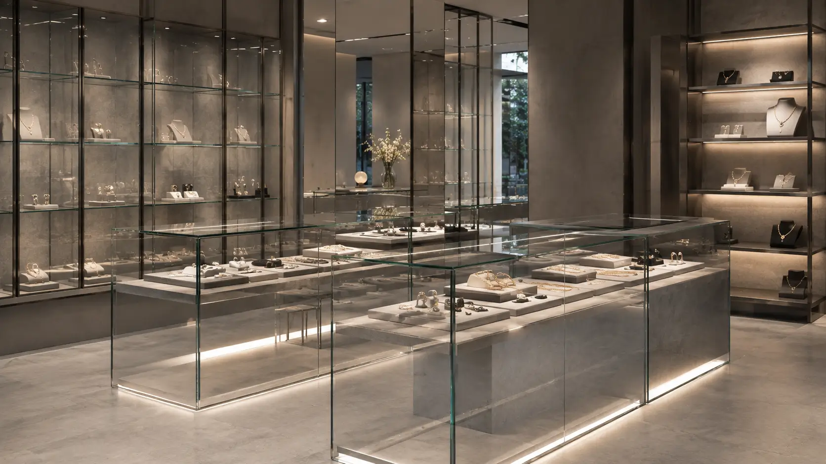 Custom glass retail fixtures