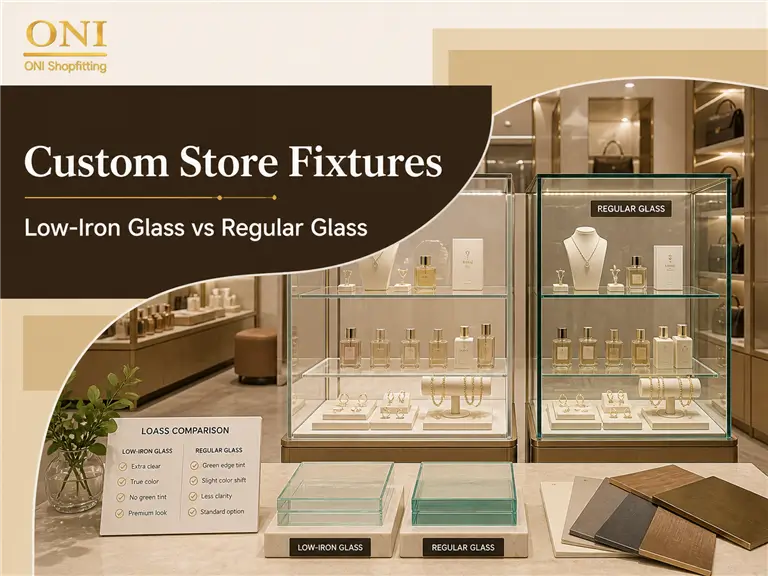 custom store fixtures: low iron glass vs regular glass